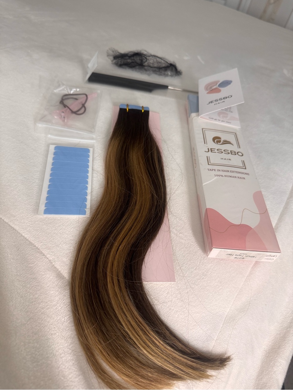 Jessbo Tape-In Human Hair Extensions - Dark Brown with Caramel Highlights - Picture 6 of 11